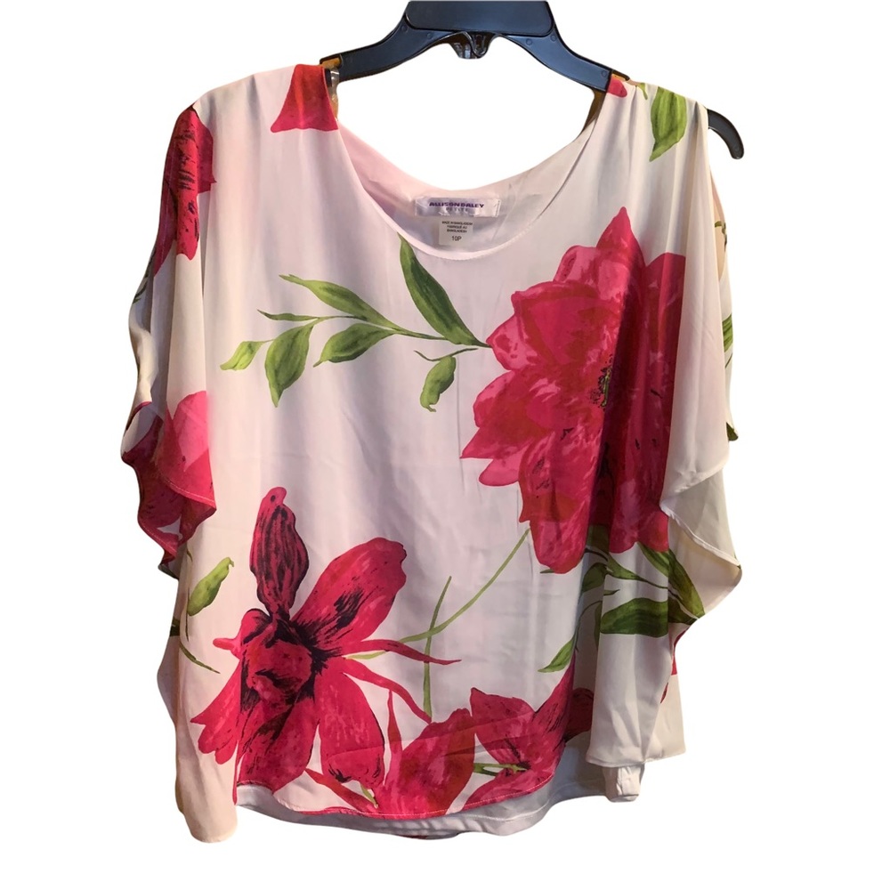 Allison Daley size 10P sleeveless tropical floral blouse
